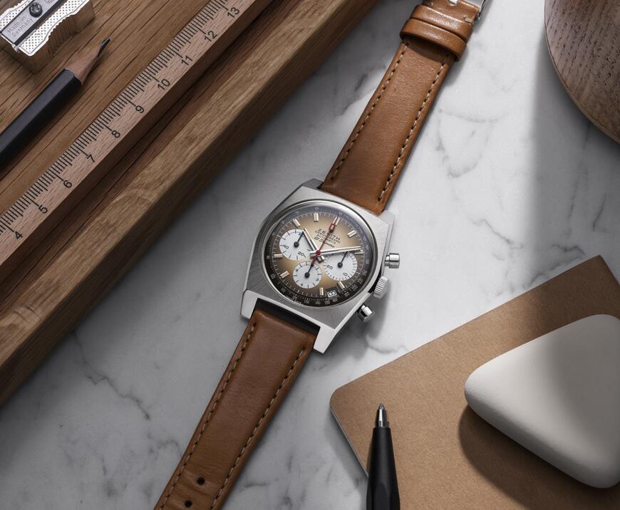 Swiss fake watches form elegance with leather straps.